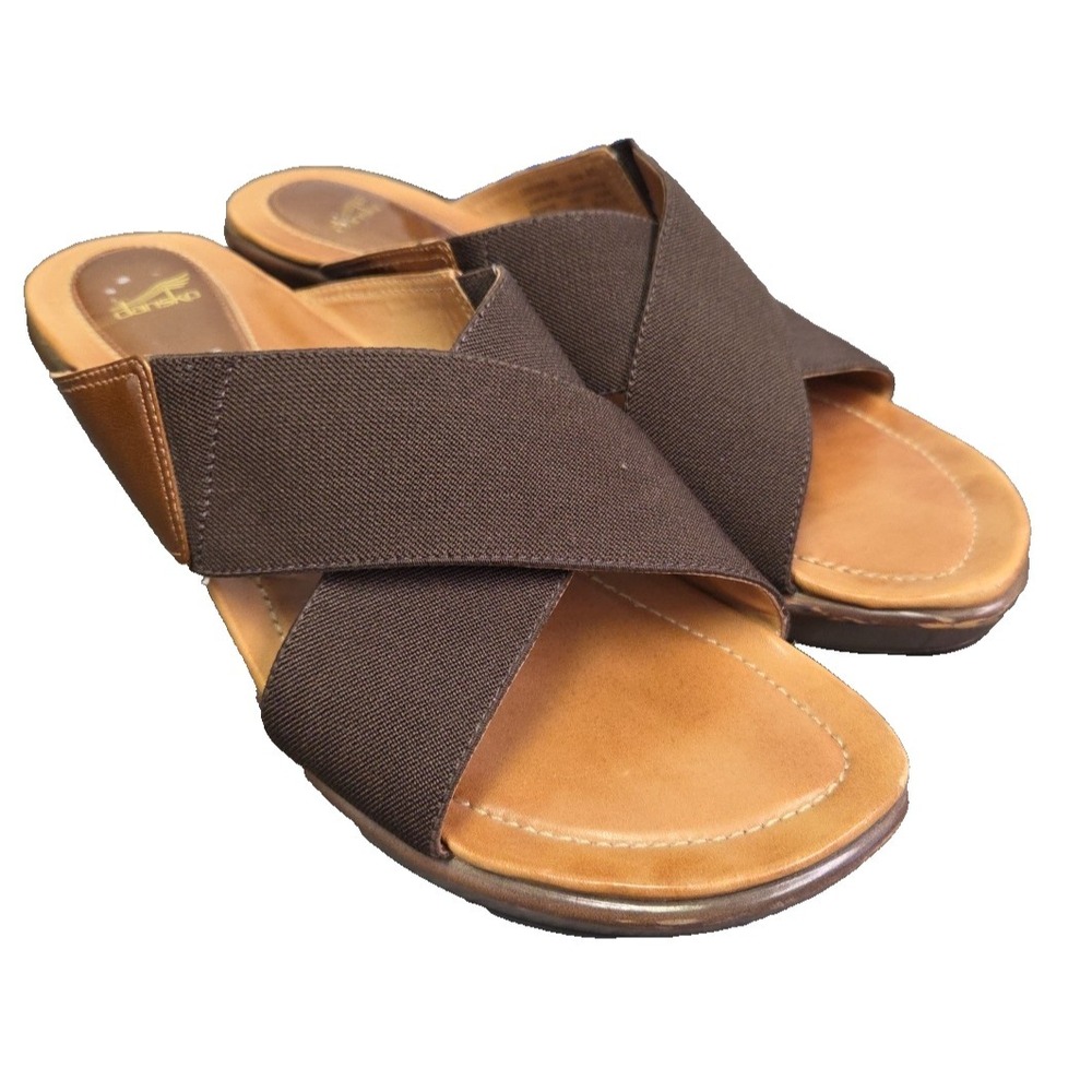 Dansko Ava Wedge EU 41 (US 10.5) Slip On Shoes Sandals Criss Cross Stretch Brown
